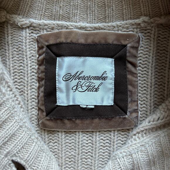 Abercrombie & Fitch Tan Y2K Cable Knit Button Down Cardigan Sweater Size Small - Picture 8 of 8